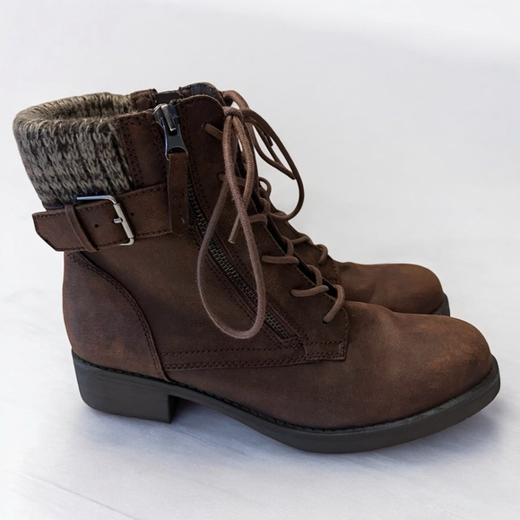 American Eagle Outfitters Brown Faux Leather Knit Top Boots Women’s Size 9 - Picture 8 of 9